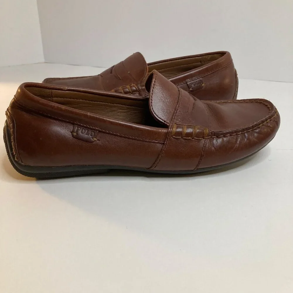 Mens Polo Ralph Lauren‎ Leather Reynold Penny Loafer Driving Shoe Brown 7.5D